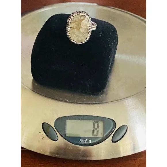 Natural Quartz Sparkling Cluster 925 Silver Ring Size 7.5 - Picture 11 of 11